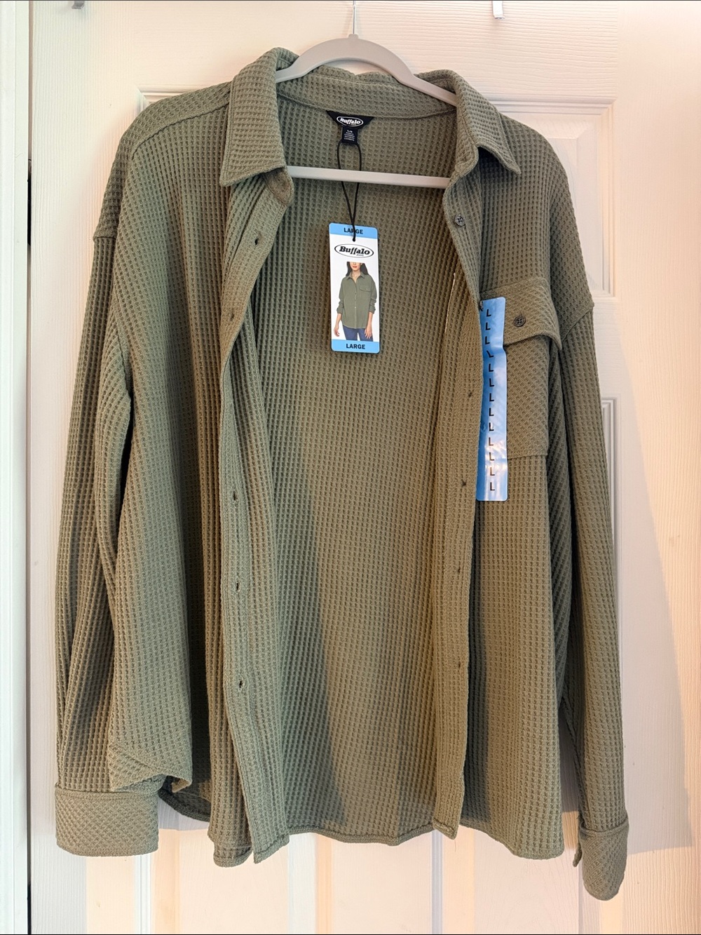 Buffalo Olive Waffle Knit Shirt Jacket